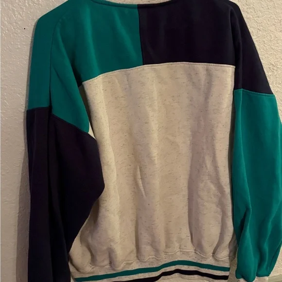 Antigua Men's Teal and Cream Colorblock Crewneck Sweater - Picture 4 of 4